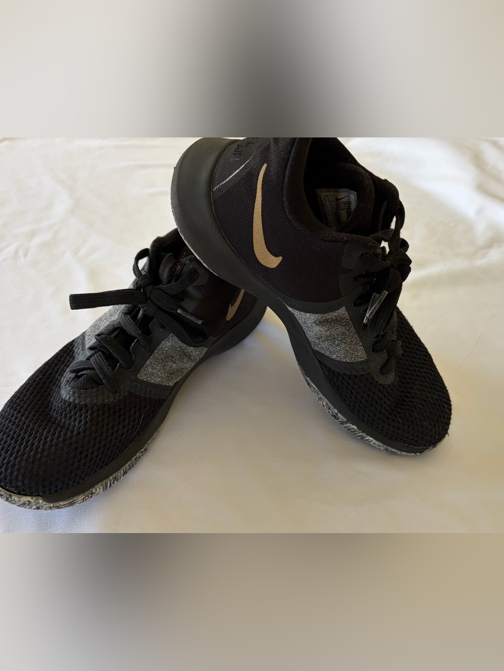 Nike Black and Gray Athletic Sneakers with Gold Swoosh